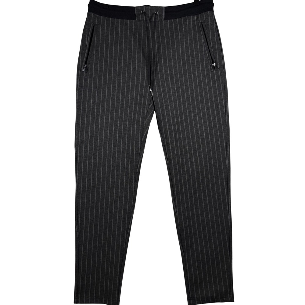 DKNY Joggers Mens Large Gray Pinstripe Tapered Athleisure Pants